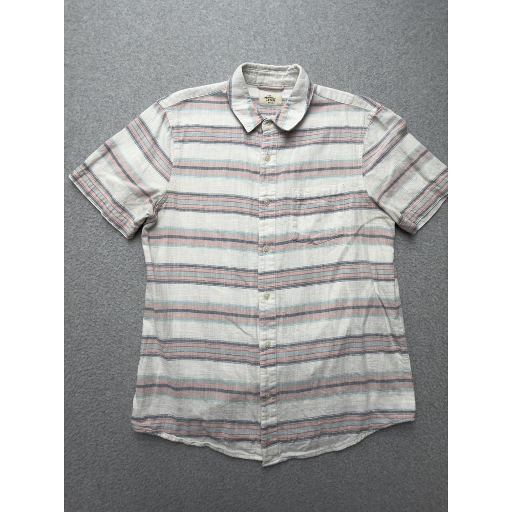 Marine Layer Shirt Mens Medium White Stripe Short Sleeve Button Casual Summer